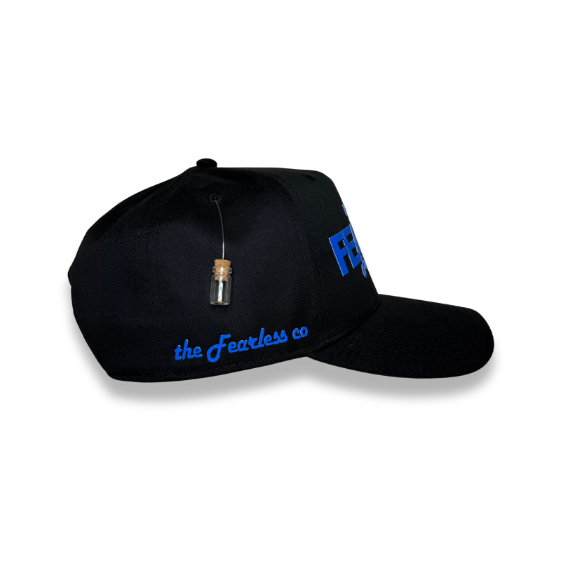 Fearless Signature Hat – Black with Fluorescent Blue Design