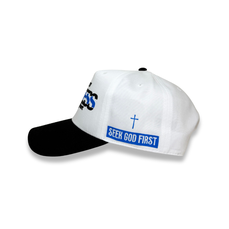 Fearless Signature Hat – White & Black with Fluorescent Blue Design