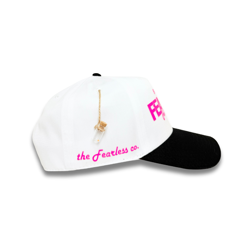 Fearless Signature Hat – White & Black with Fluorescent Pink Design