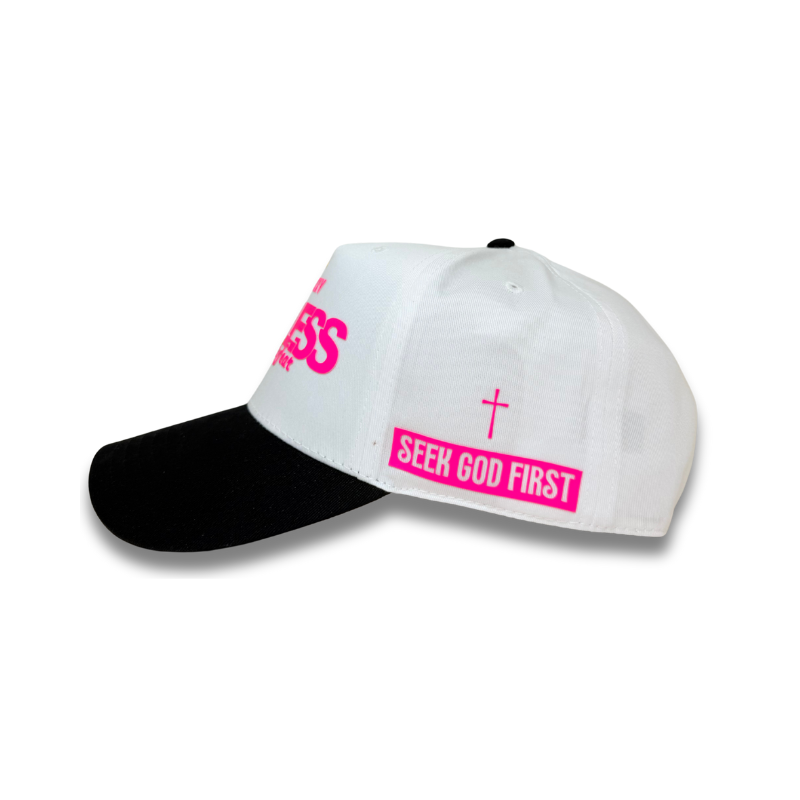 Fearless Signature Hat – White & Black with Fluorescent Pink Design