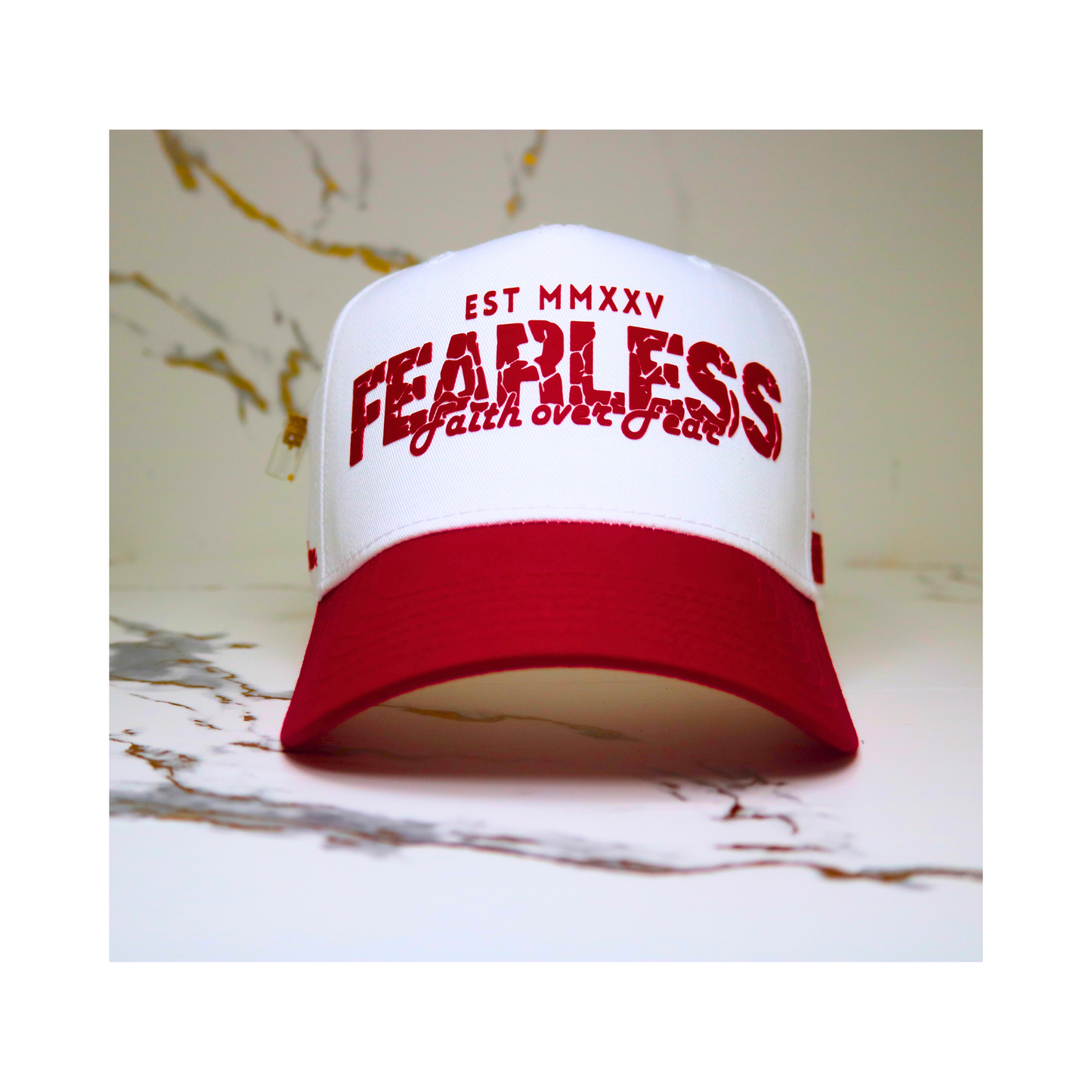 Fearless Signature Hat – White with Destroyed Red Design