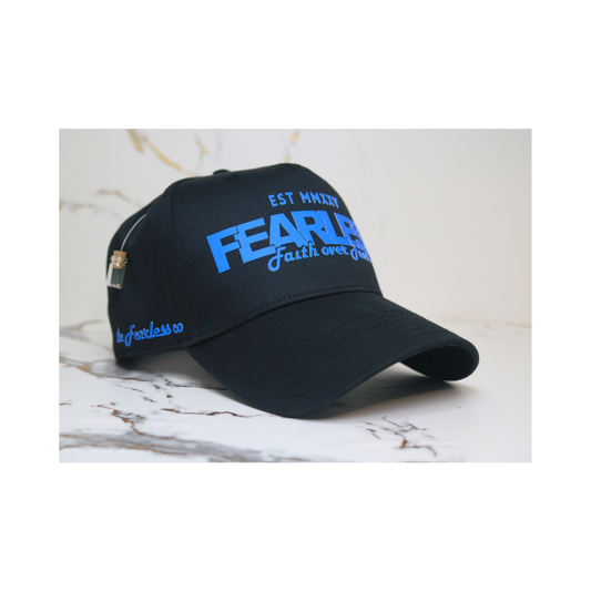 Fearless Signature Hat – Black with Fluorescent Blue Design