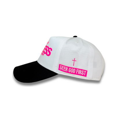 Fearless Signature Hat – White & Black with  Fluorescent Pink Design