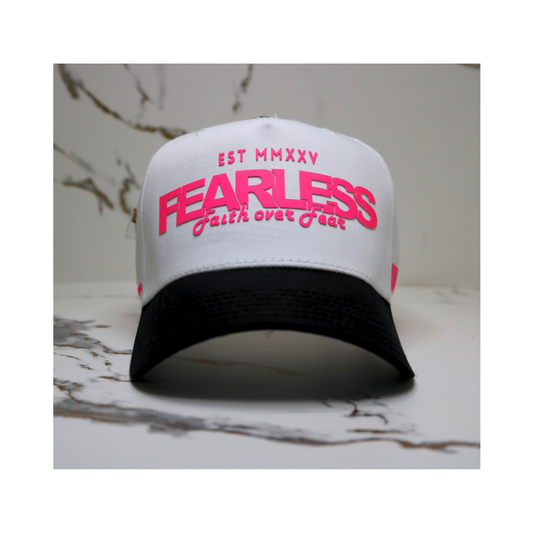 Fearless Signature Hat – White & Black with  Fluorescent Pink Design